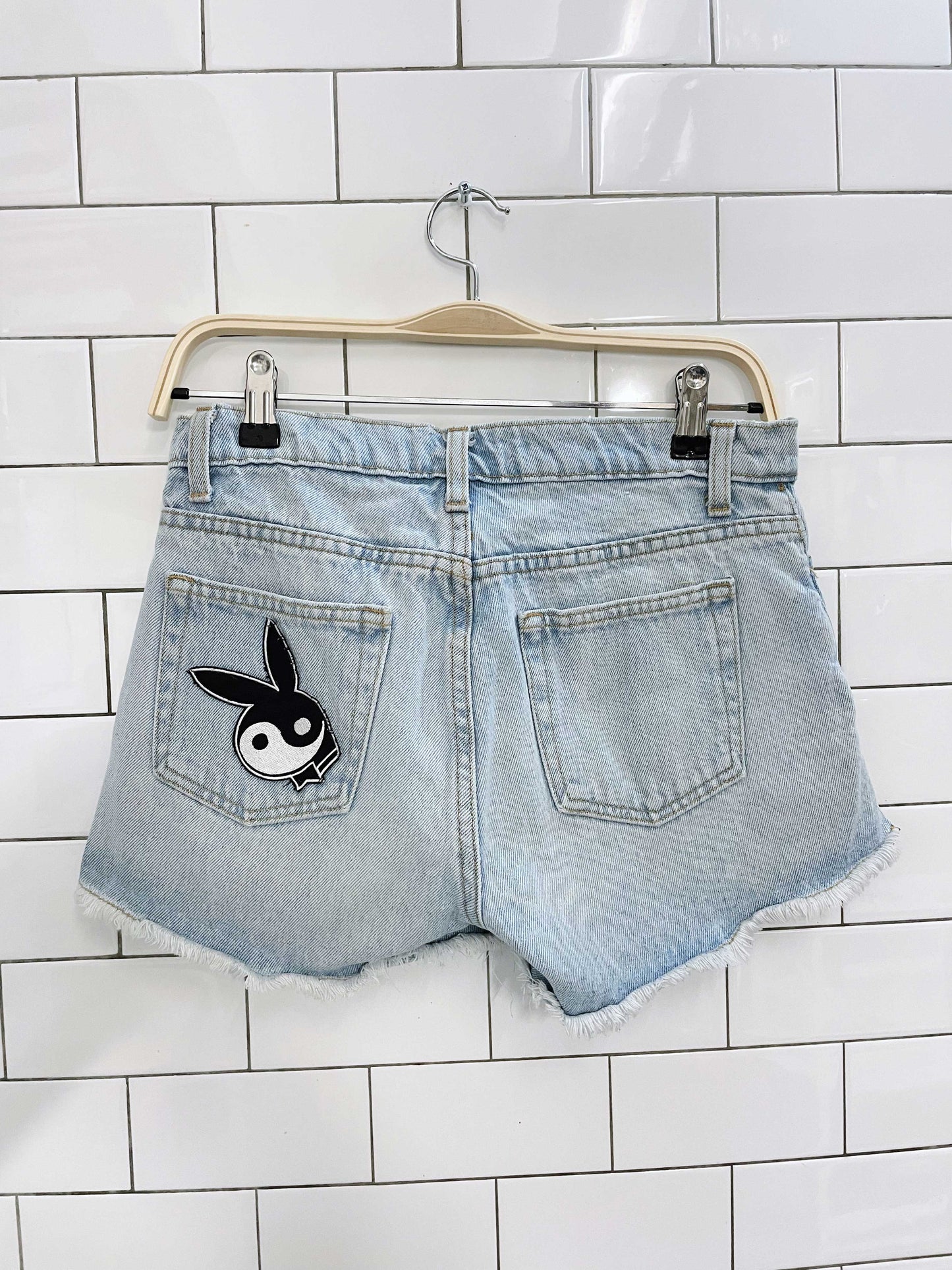 american apparel playboy patch denim shorts