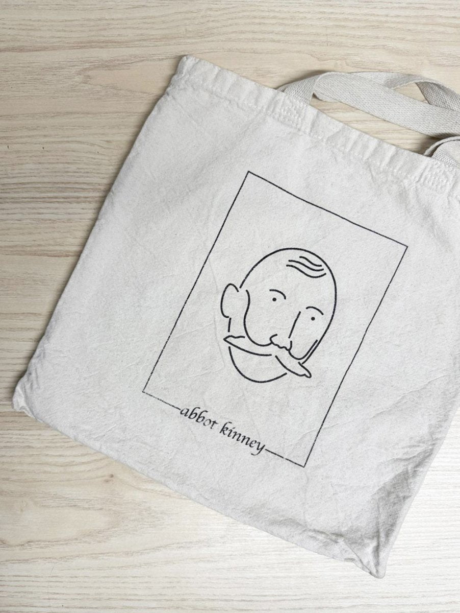 abbot kinney moustache man tote bag | q tees of california - good market thrift store