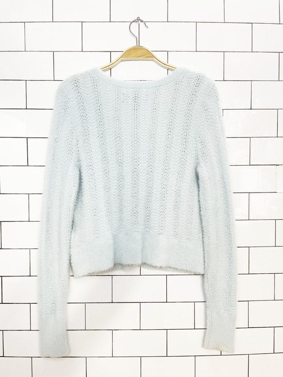 abercrombie & fitch pointelle knit fuzzy cropped cardigan | soft af - good market thrift store