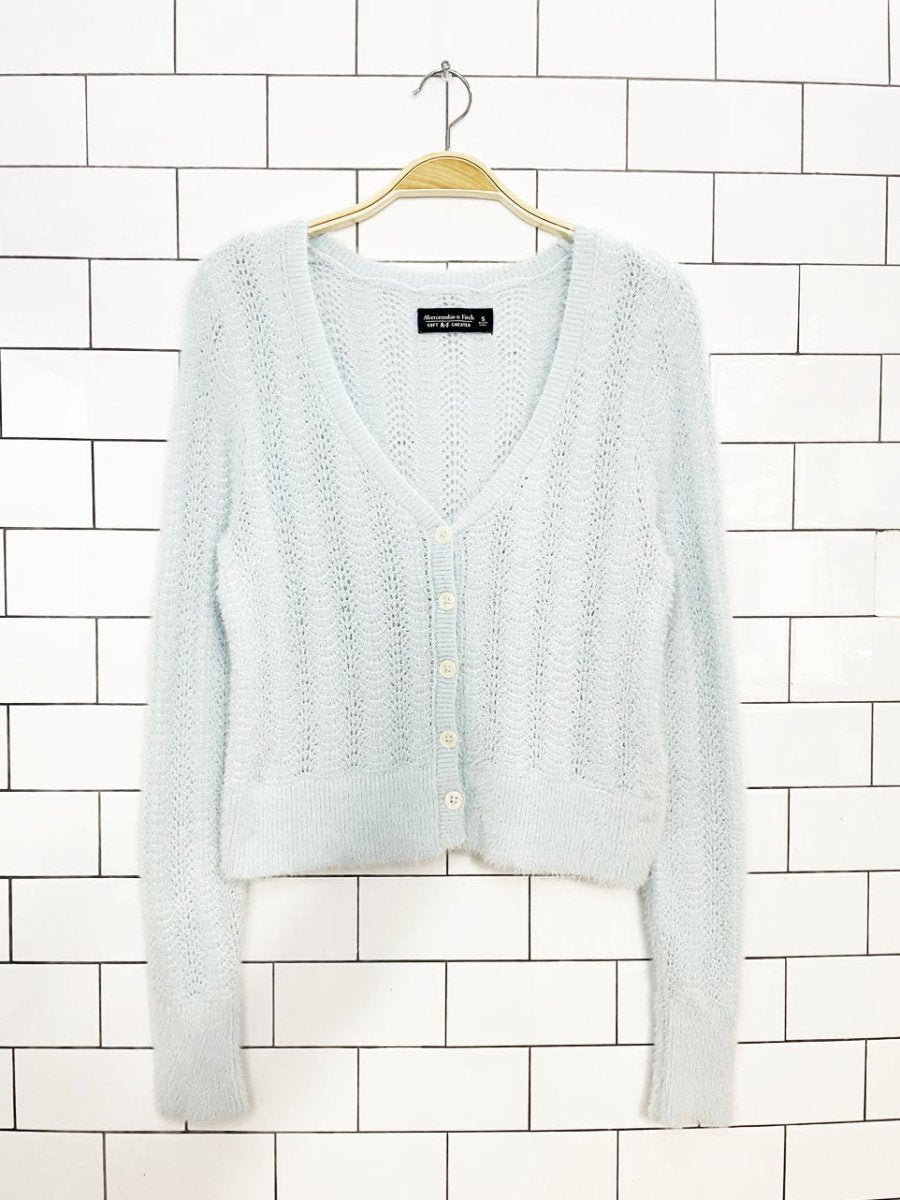 abercrombie & fitch pointelle knit fuzzy cropped cardigan | soft af - good market thrift store