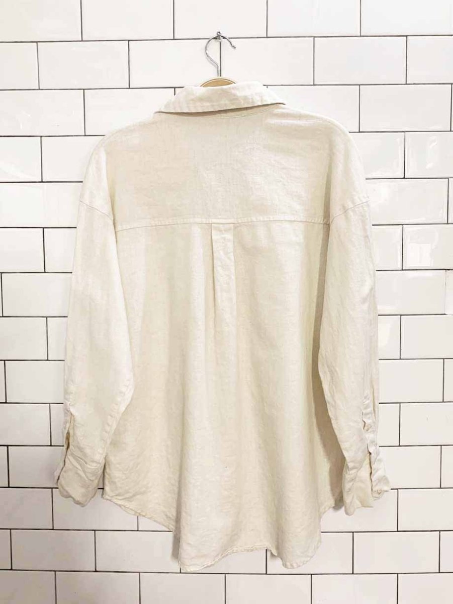 abercrombie linen - blend oversized boxy full button shirt - good market thrift store