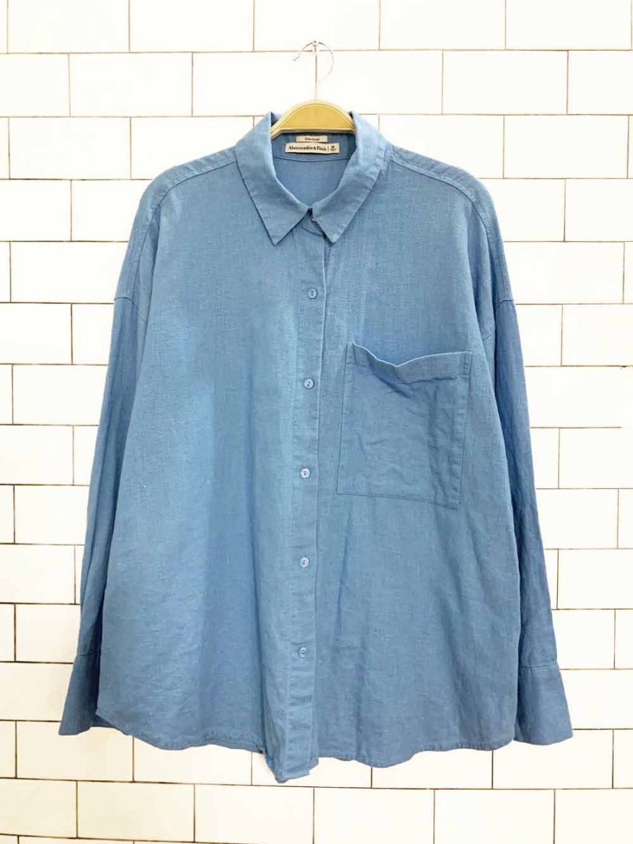 abercrombie linen - blend oversized boxy full button shirt - good market thrift store