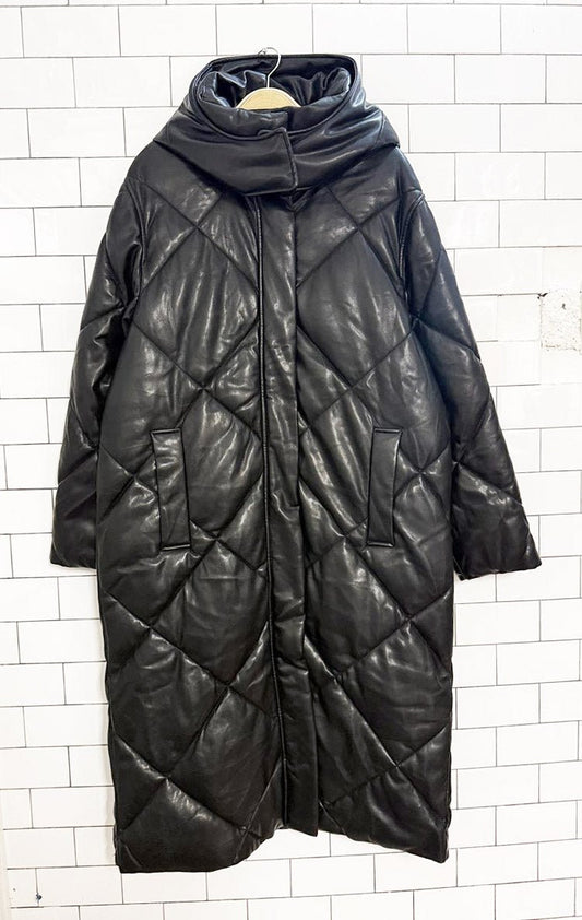 abercrombie quilted faux leather hooded long puffer coat - good market thrift store