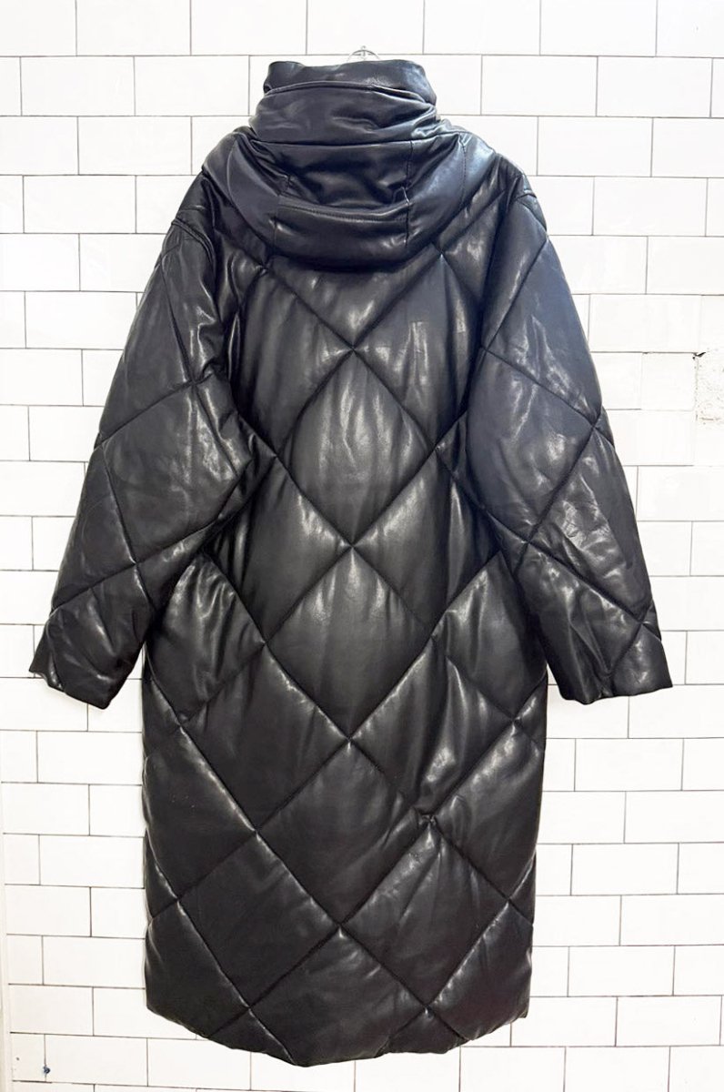 abercrombie quilted faux leather hooded long puffer coat - good market thrift store