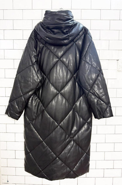 abercrombie quilted faux leather hooded long puffer coat - good market thrift store