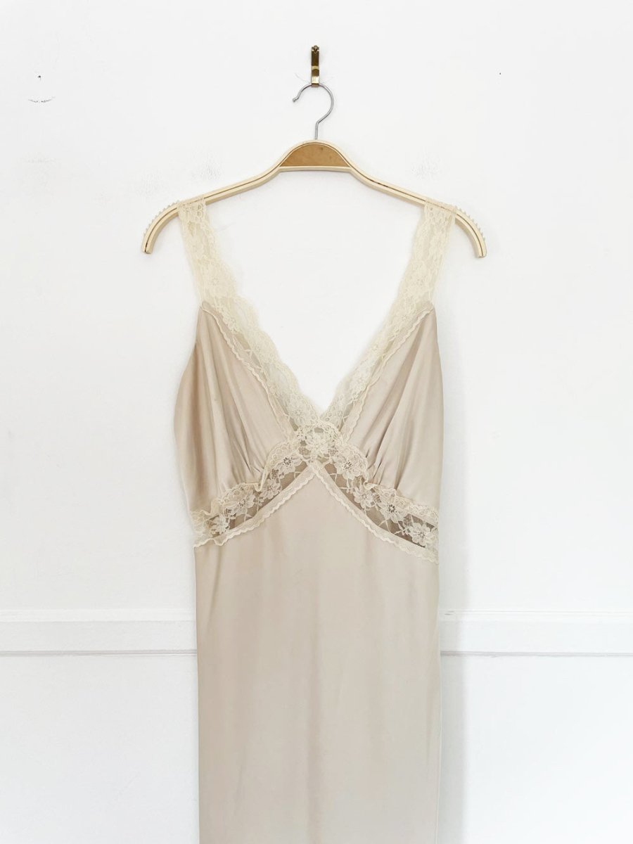 abercrombie satin lace trim maxi slip dress - good market thrift store