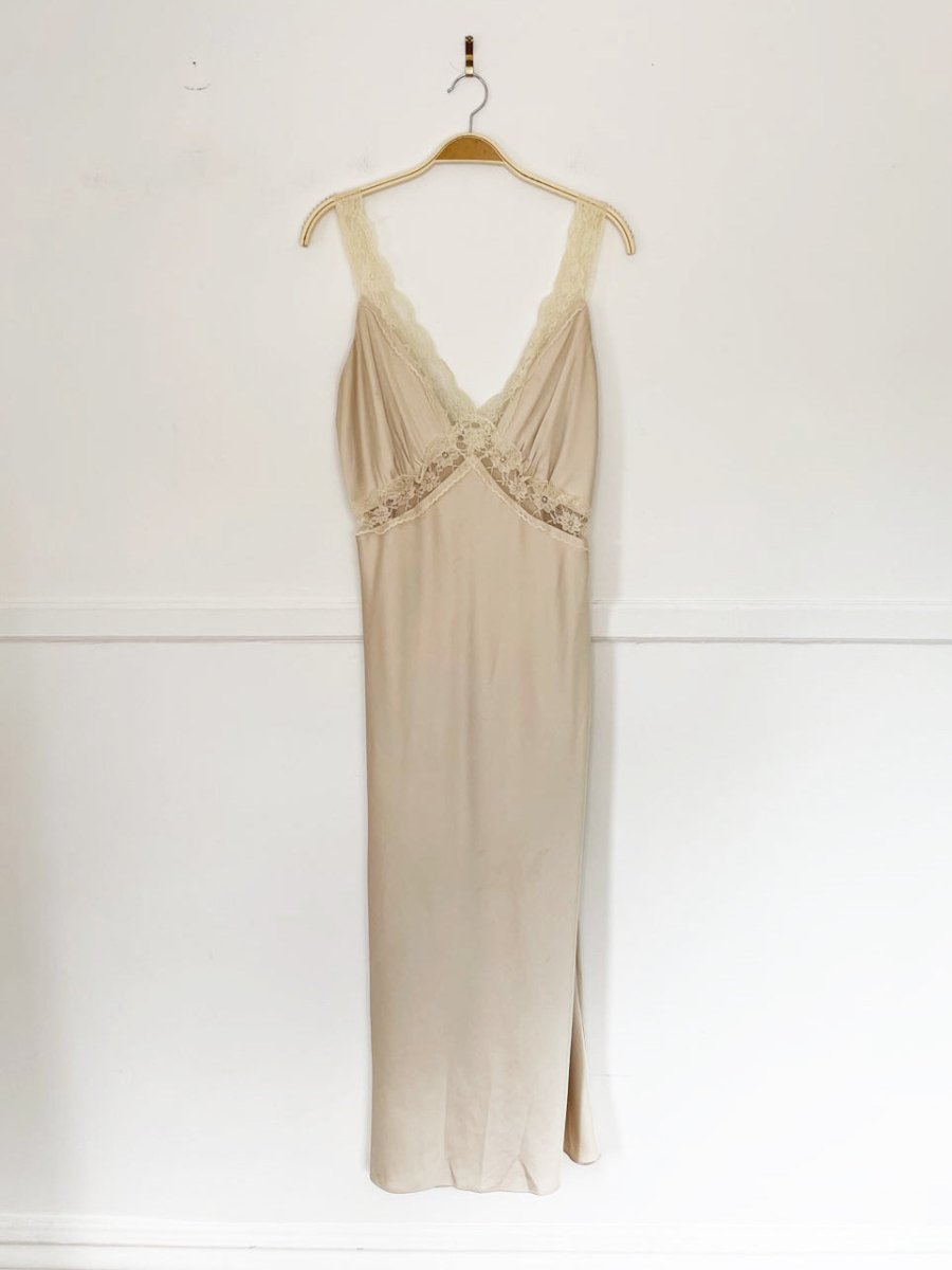abercrombie satin lace trim maxi slip dress - good market thrift store