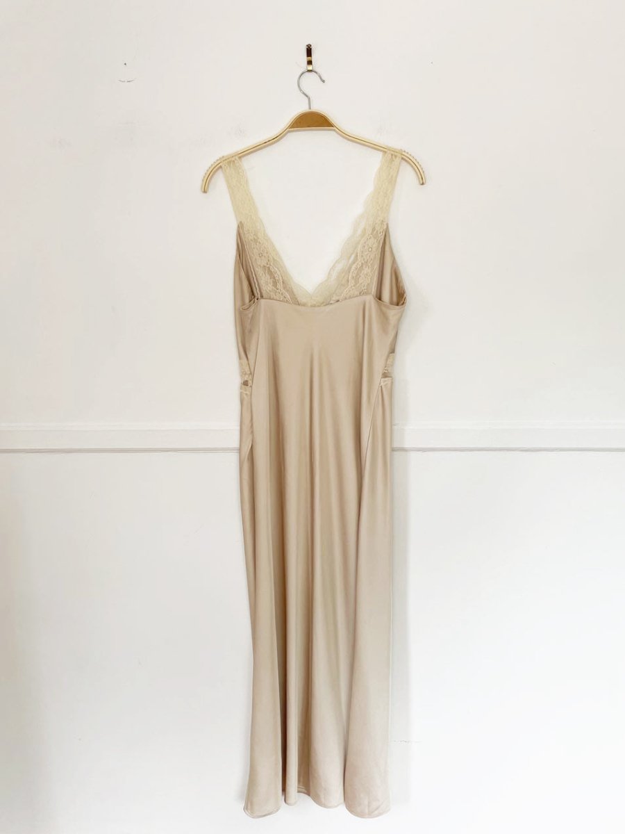abercrombie satin lace trim maxi slip dress - good market thrift store