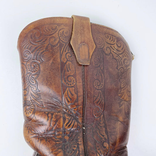 vintage 70s acme tooled leather cowboy boot - size 39