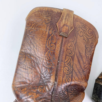 vintage 70s acme tooled leather cowboy boot - size 39