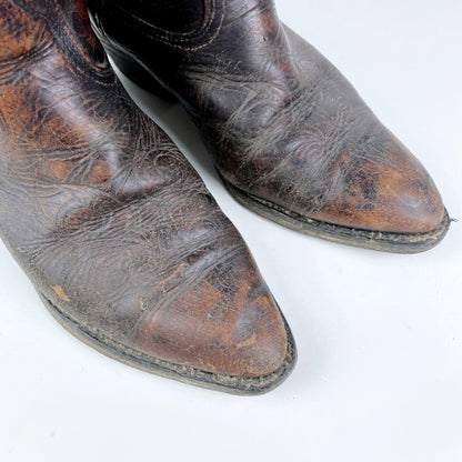 vintage 70s acme tooled leather cowboy boot - size 39