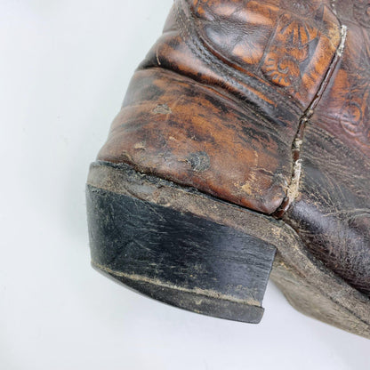 vintage 70s acme tooled leather cowboy boot - size 39