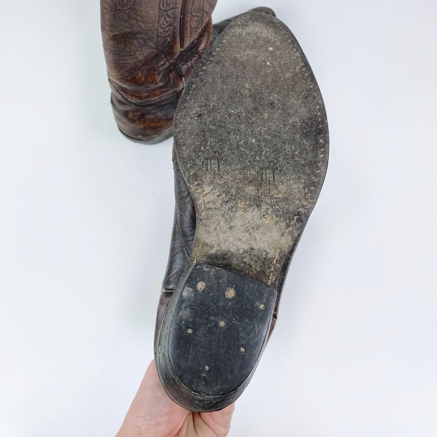 vintage 70s acme tooled leather cowboy boot - size 39