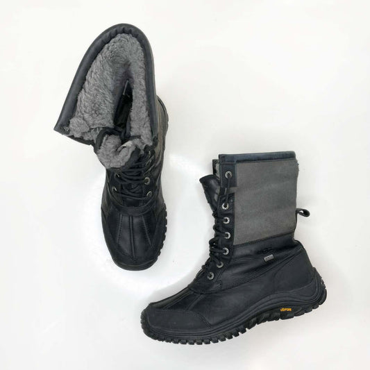 ugg adiondack II black grey sheepskin winter boots - size 10