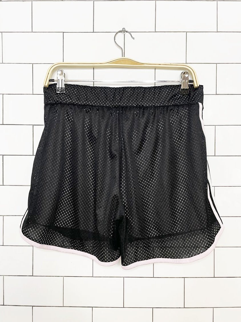 adidas three stripes mesh pink stripe sporty prep athletic shorts - good market thrift store
