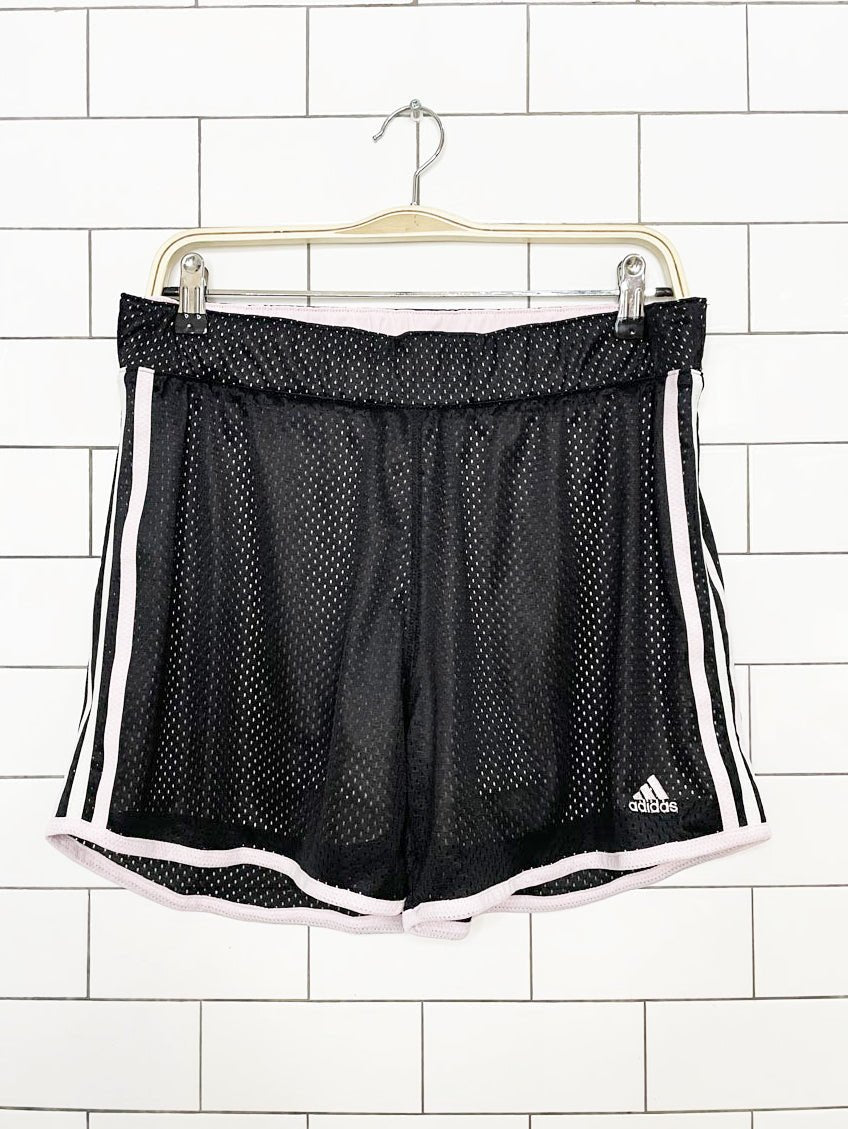 adidas three stripes mesh pink stripe sporty prep athletic shorts - good market thrift store