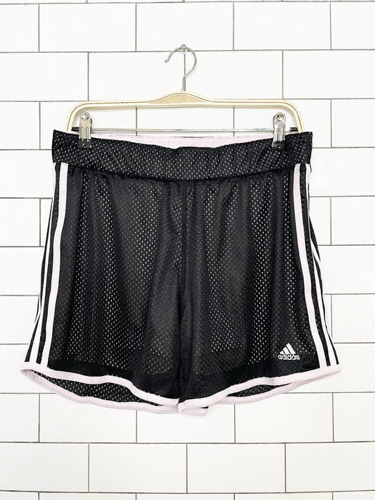 adidas three stripes mesh pink stripe sporty prep athletic shorts - good market thrift store