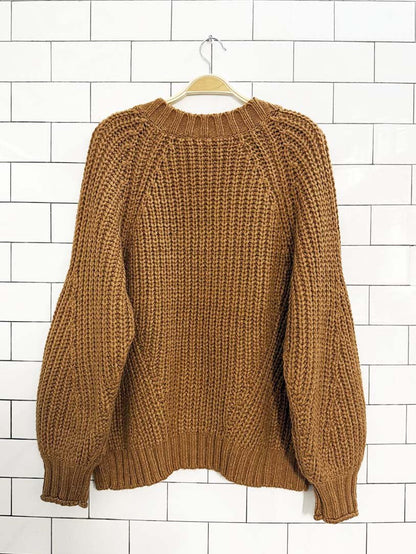 ae balloon sleeve chunky knit v - neck sweater | american eagle - good market thrift store