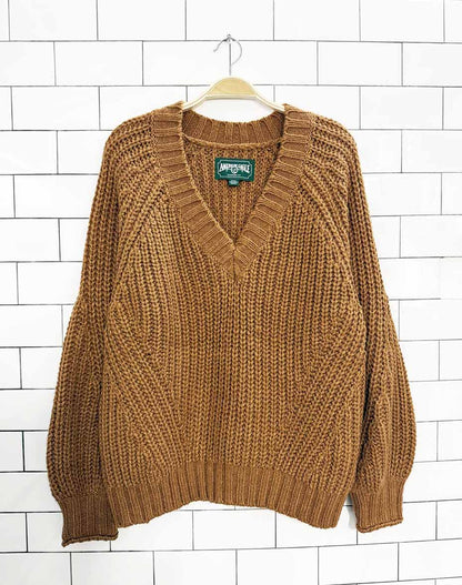 ae balloon sleeve chunky knit v - neck sweater | american eagle - good market thrift store