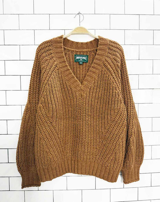 ae balloon sleeve chunky knit v - neck sweater | american eagle - good market thrift store