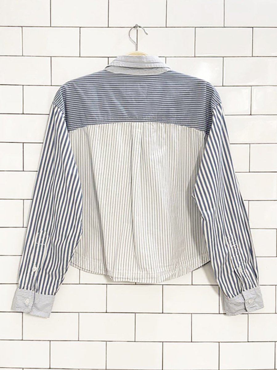 AE boxy cropped full button blue stripe shirt - good market thrift store