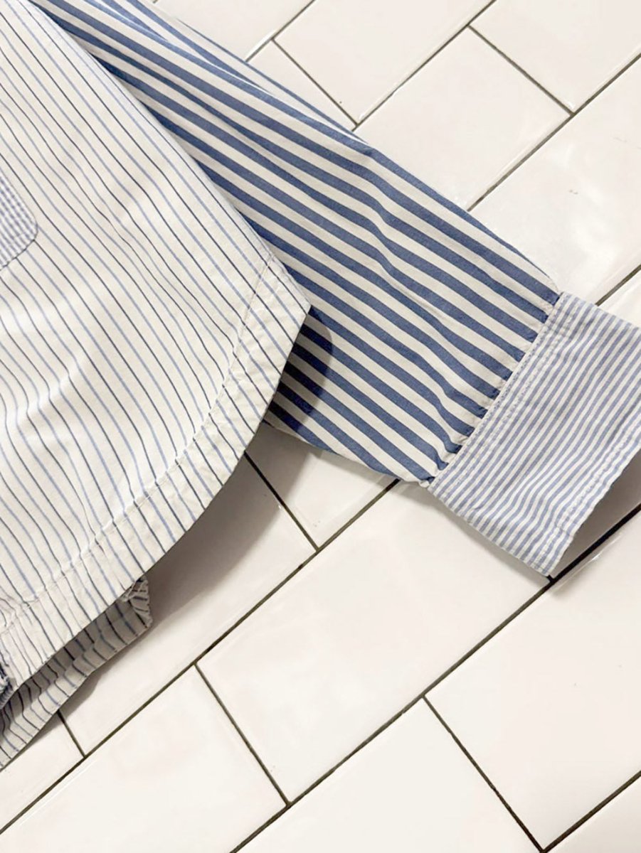 AE boxy cropped full button blue stripe shirt - good market thrift store