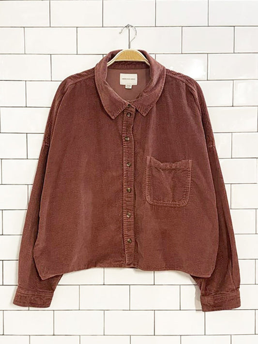 ae chunky cord cropped boxy shirt jacket | american eagle - good market thrift store