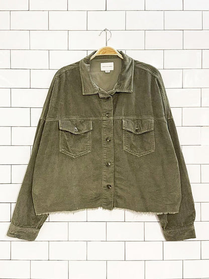 ae chunky cord cropped full button shirt jacket | american eagle - good market thrift store