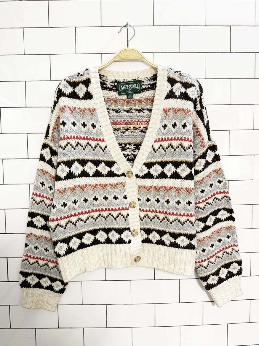 ae fair isle boxy knit cardigan | american eagle - good market thrift store