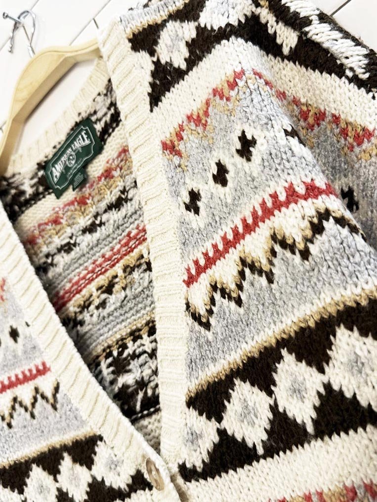 ae fair isle boxy knit cardigan | american eagle - good market thrift store