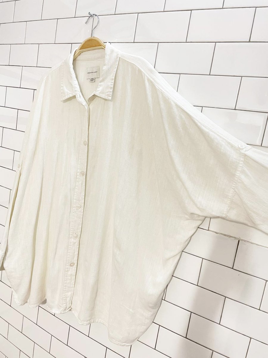 ae oversized linen - blend button down shirt | american eagle - good market thrift store