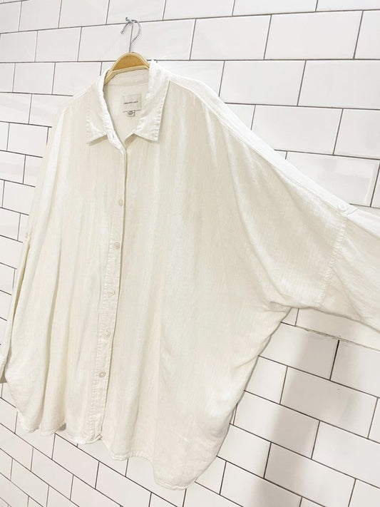 ae oversized linen - blend button down shirt | american eagle - good market thrift store