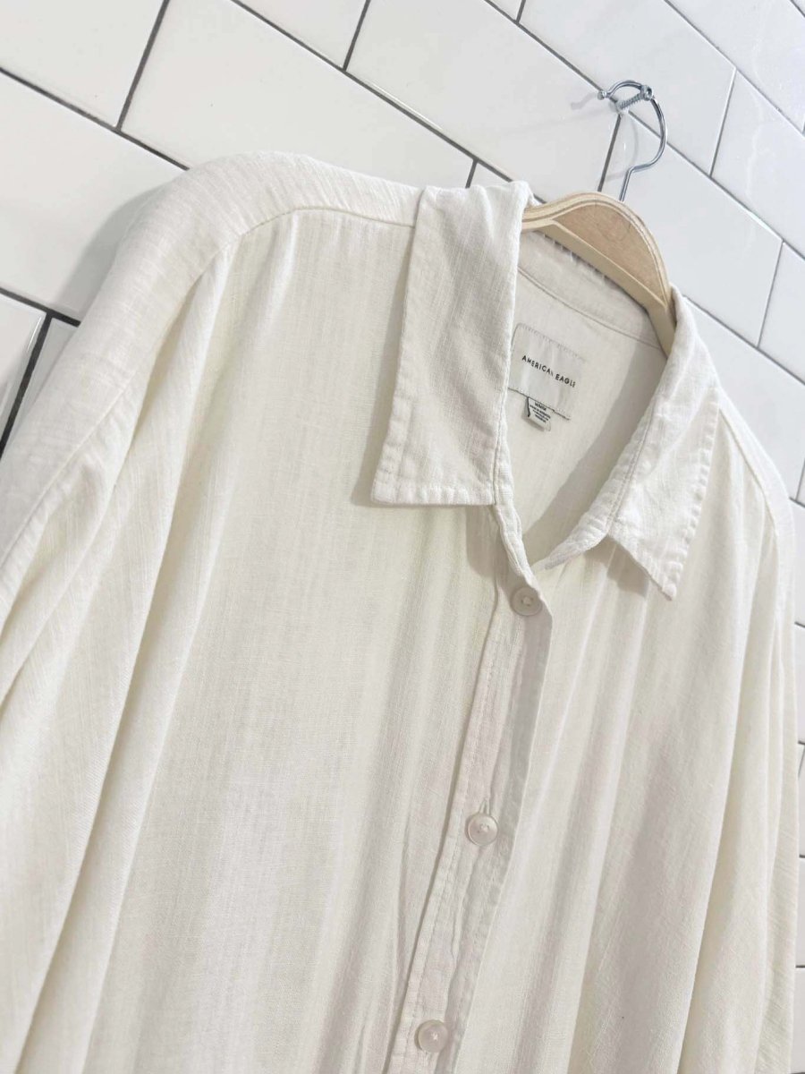 ae oversized linen - blend button down shirt | american eagle - good market thrift store