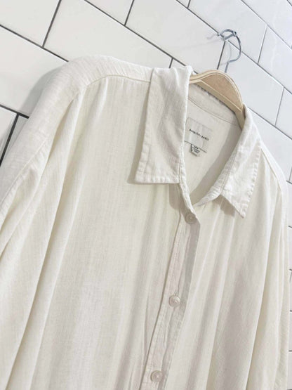ae oversized linen - blend button down shirt | american eagle - good market thrift store