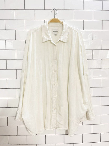 ae oversized linen - blend button down shirt | american eagle - good market thrift store