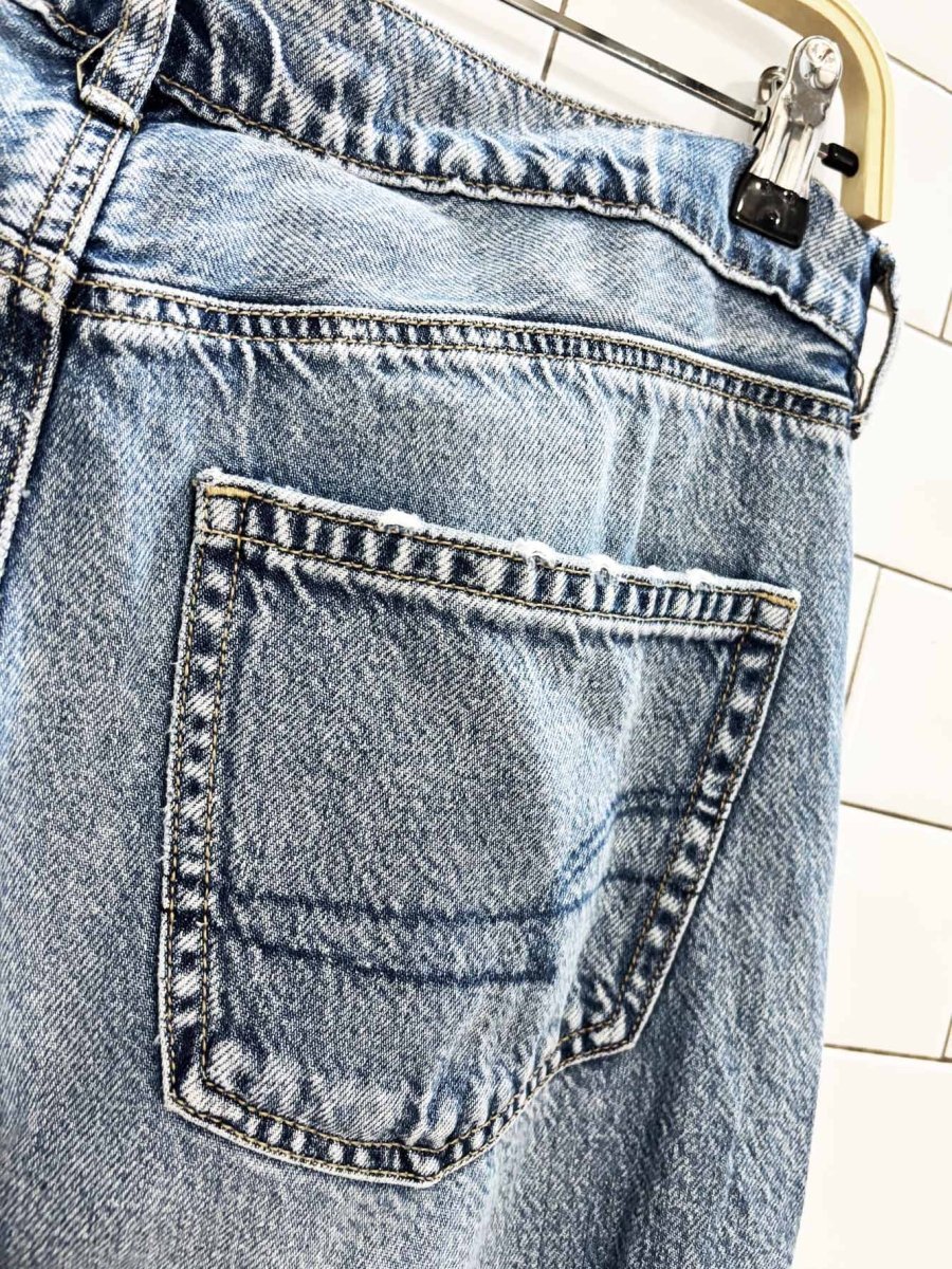 ae super high rise baggy wide leg chewed hem jeans | american eagle - good market thrift store