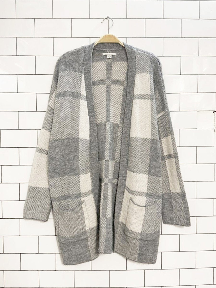 ae wool - blend plaid open knit cardigan | american eagle - good market thrift store