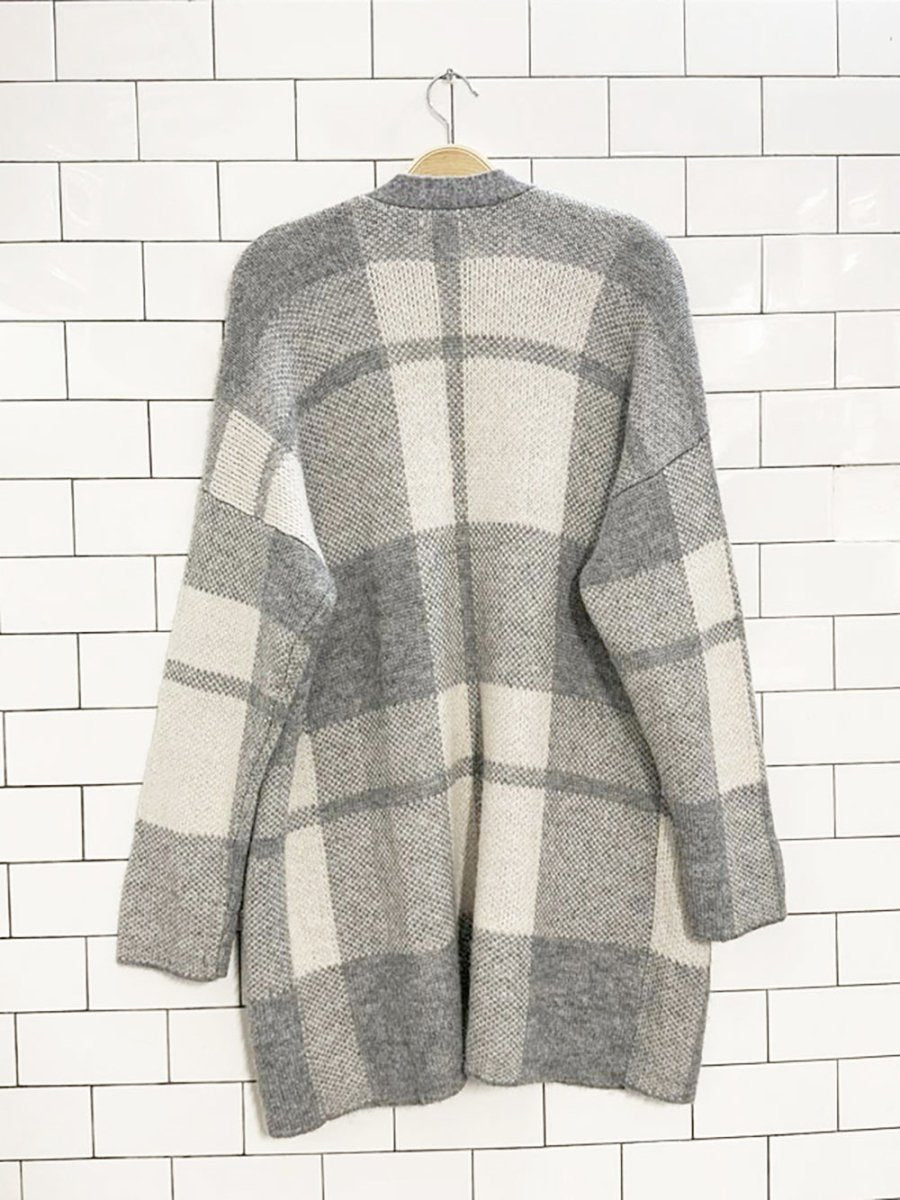 ae wool - blend plaid open knit cardigan | american eagle - good market thrift store
