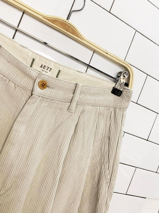 ae77 new york chunky cord barrel leg pleated pants | american eagle - good market thrift store