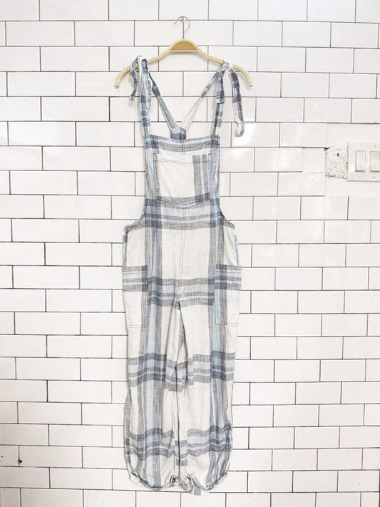aerie country plaid light cotton tie strap overalls | american eagle - good market thrift store