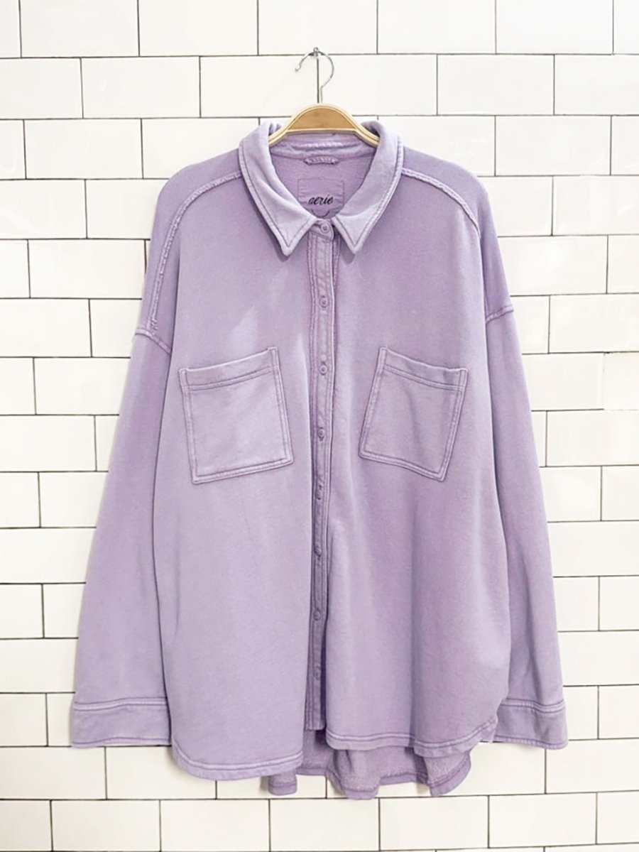 aerie lumber jane oversized garment dyed fleece shirt jacket - good market thrift store