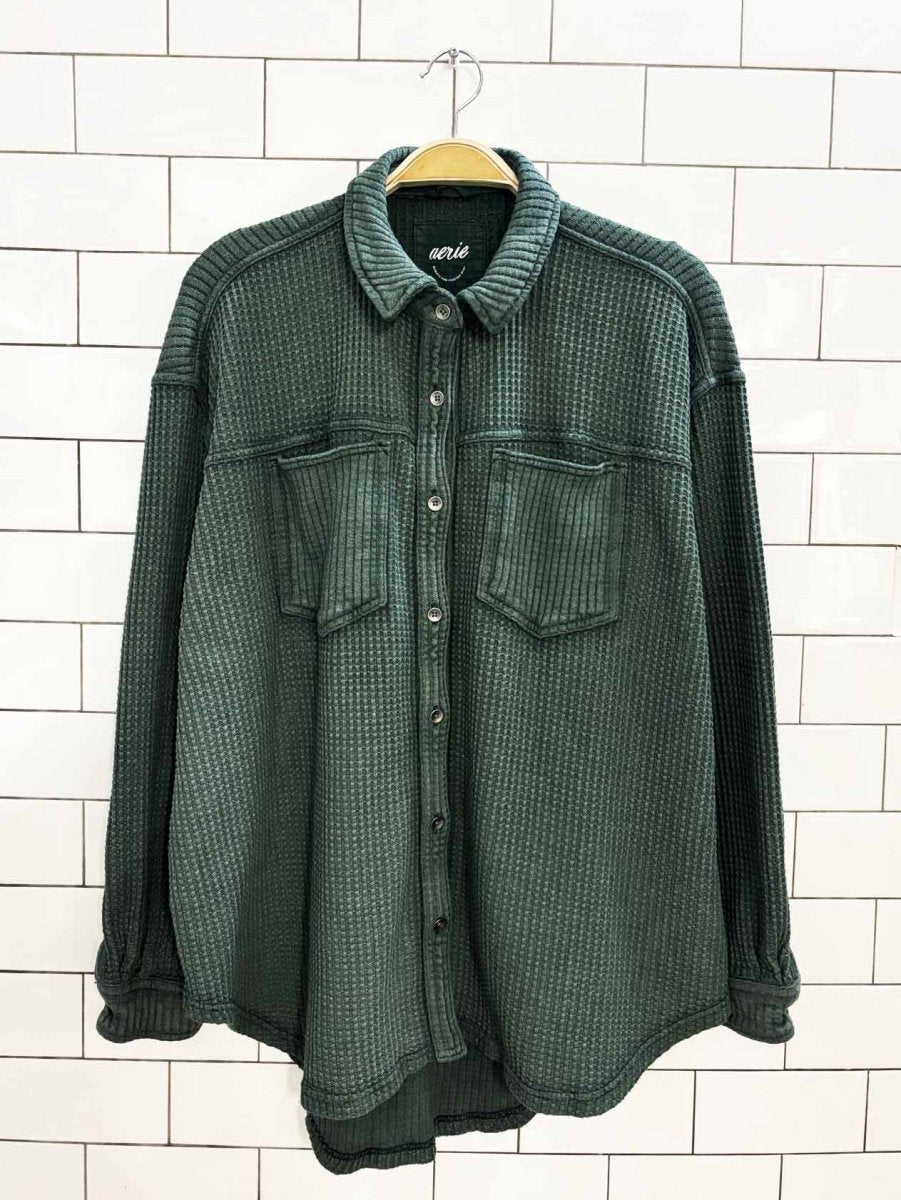 aerie lumber jane oversized thermal waffle shirt jacket - good market thrift store