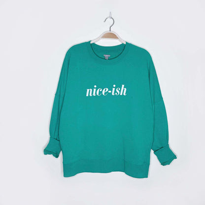 aerie green nice-ish holiday crew - size medium