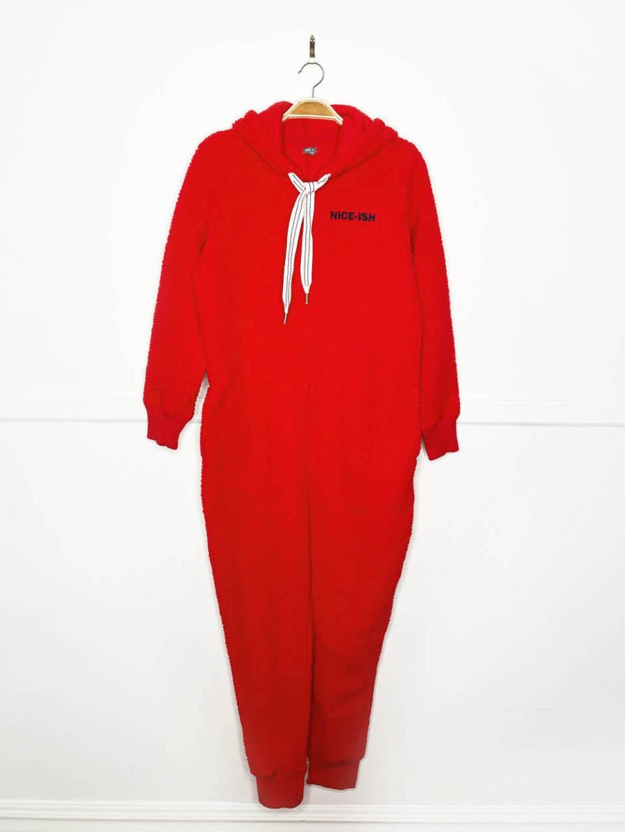 aerie nice - ish hooded sherpa fleece holiday onesie - good market thrift store