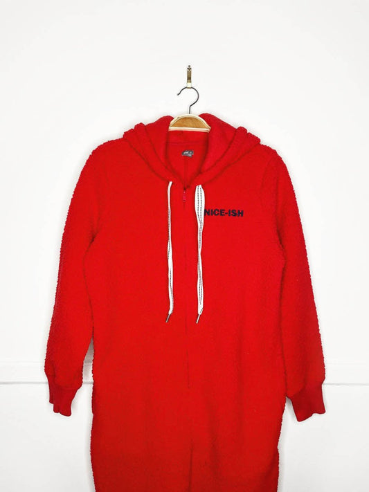 aerie nice - ish hooded sherpa fleece holiday onesie - good market thrift store