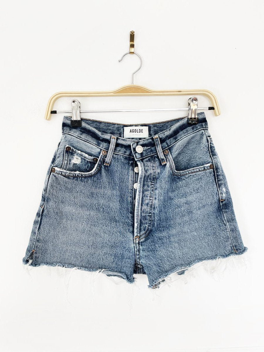agolde riley cut - off denim shorts - good market thrift store