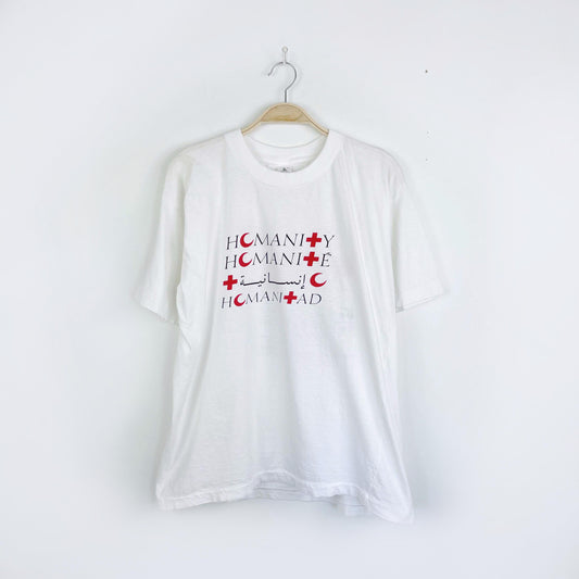 vintage red cross red crescent united against disaster tee