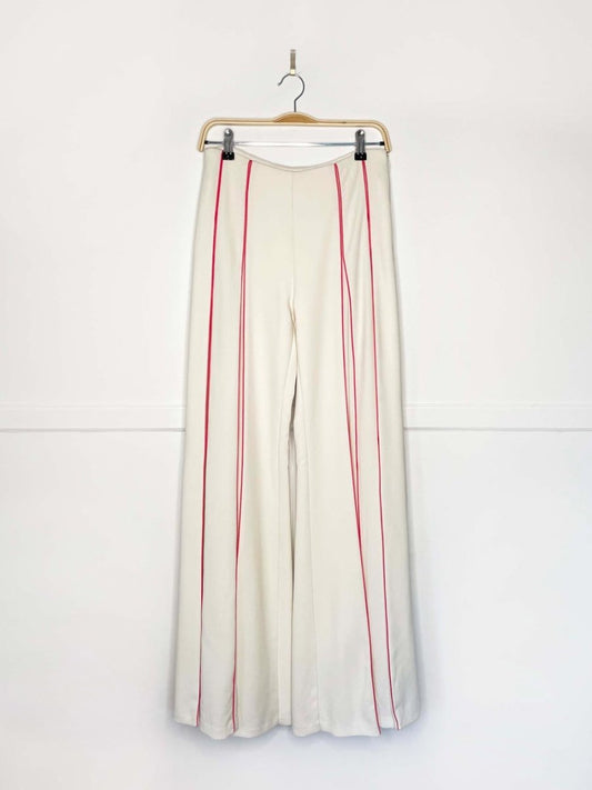 aiisha handmade pleated crepe pink piped super wide leg pants - good market thrift store