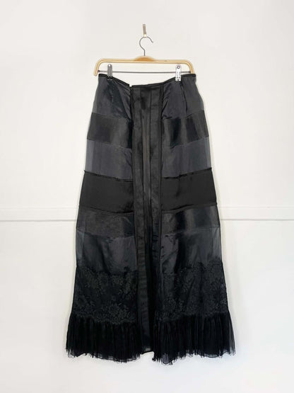 alberta ferretti 100% silk goth tiered organza lace ruffle maxi skirt - good market thrift store
