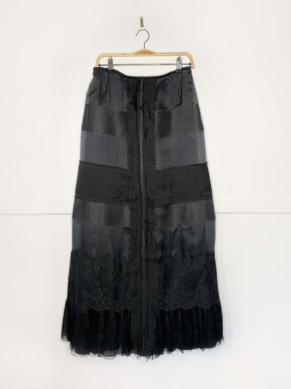 alberta ferretti 100% silk goth tiered organza lace ruffle maxi skirt - good market thrift store